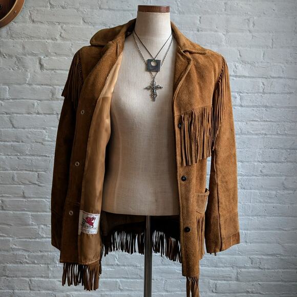 70s Vintage Orange Suede Leather Jacket Fringe Biker Western Moto Bomber Coat - Picture 6 of 8